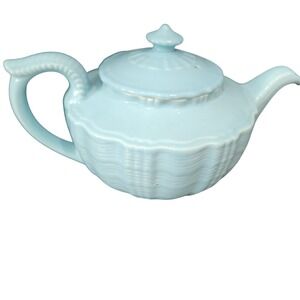Vtg 1940 Hall China "Birch" teapot velvetone blue mist Victoria Style teapot